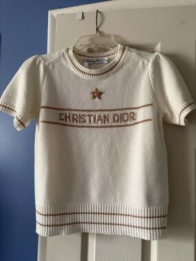 Christian Dior Cream and Tan Knit Short-Sleeve Top